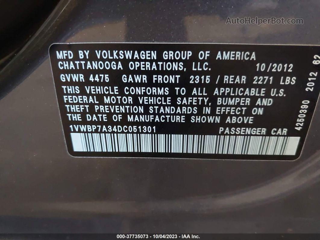 2013 Volkswagen Passat Se Silver vin: 1VWBP7A34DC051301