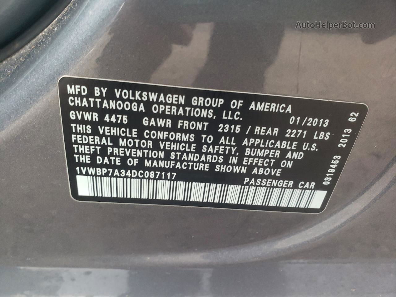 2013 Volkswagen Passat Se Gray vin: 1VWBP7A34DC087117