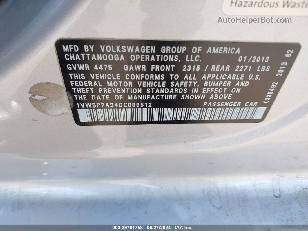 2013 Volkswagen Passat 2.5l Se Silver vin: 1VWBP7A34DC088512