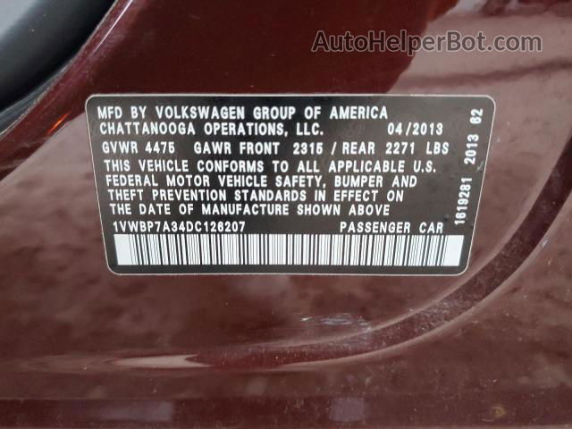 2013 Volkswagen Passat Se Бордовый vin: 1VWBP7A34DC126207