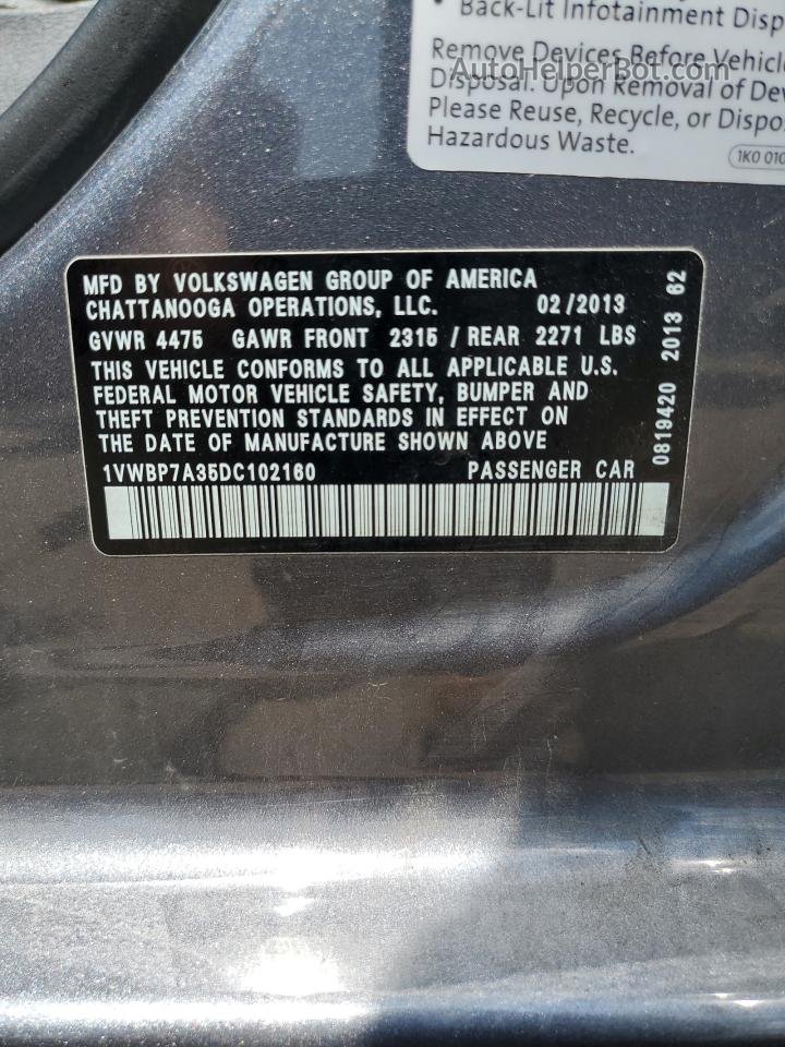 2013 Volkswagen Passat Se Серый vin: 1VWBP7A35DC102160