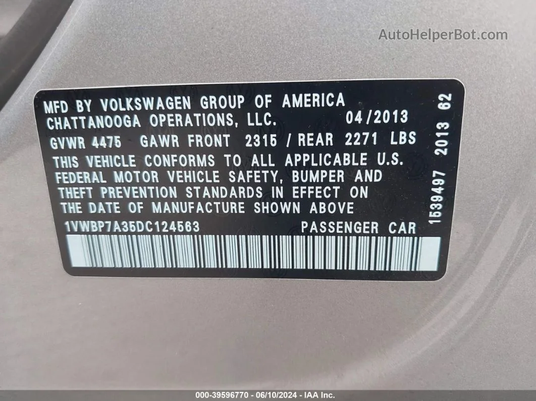 2013 Volkswagen Passat 2.5l Se Silver vin: 1VWBP7A35DC124563