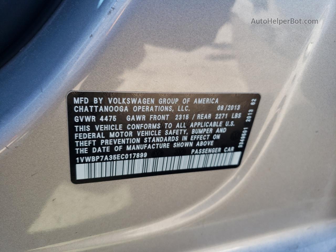 2014 Volkswagen Passat Se Silver vin: 1VWBP7A35EC017899