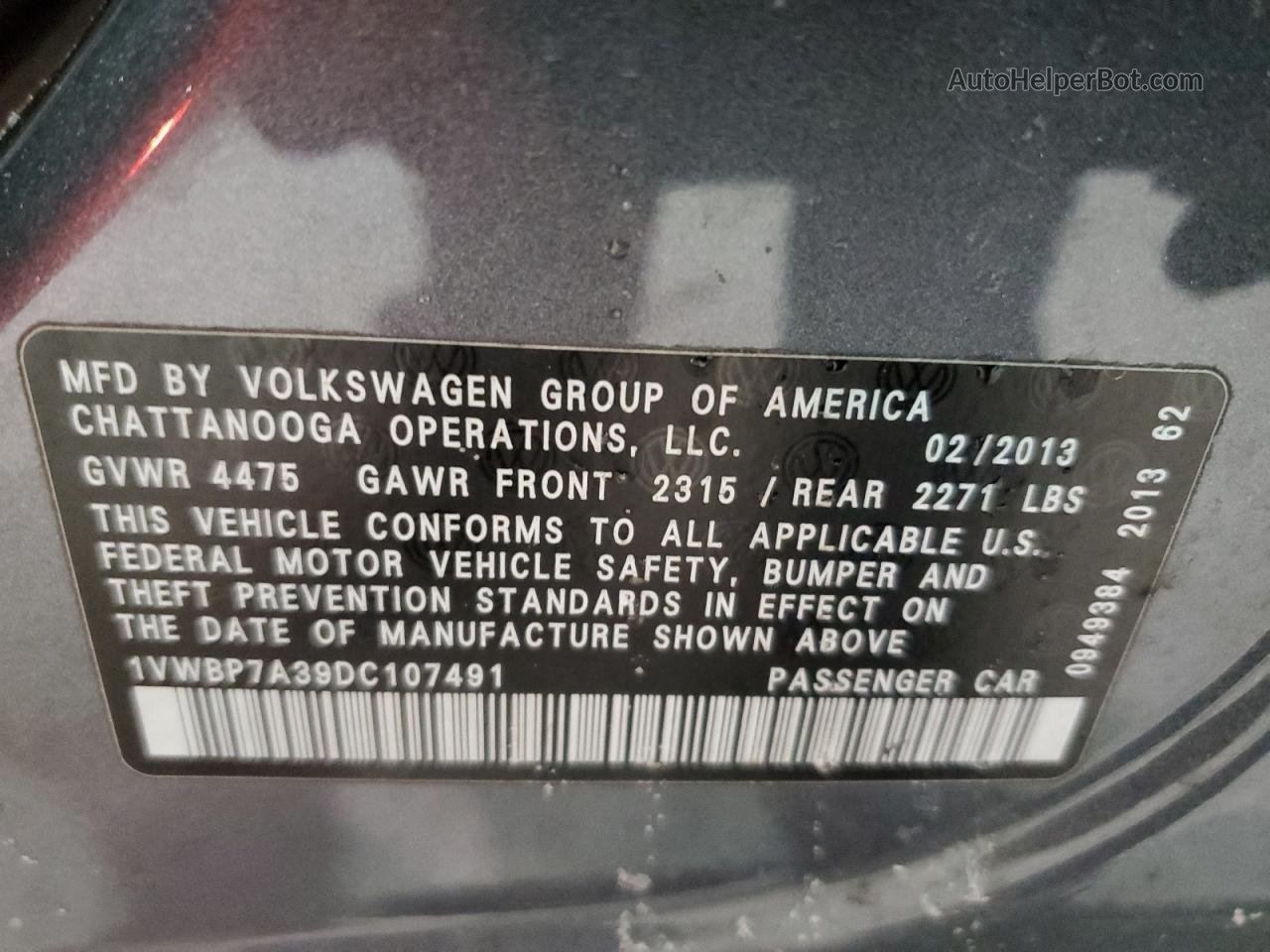 2013 Volkswagen Passat Se Gray vin: 1VWBP7A39DC107491