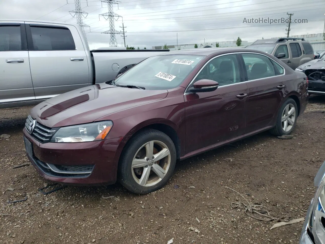 2012 Volkswagen Passat Se Maroon vin: 1VWBP7A3XCC015286