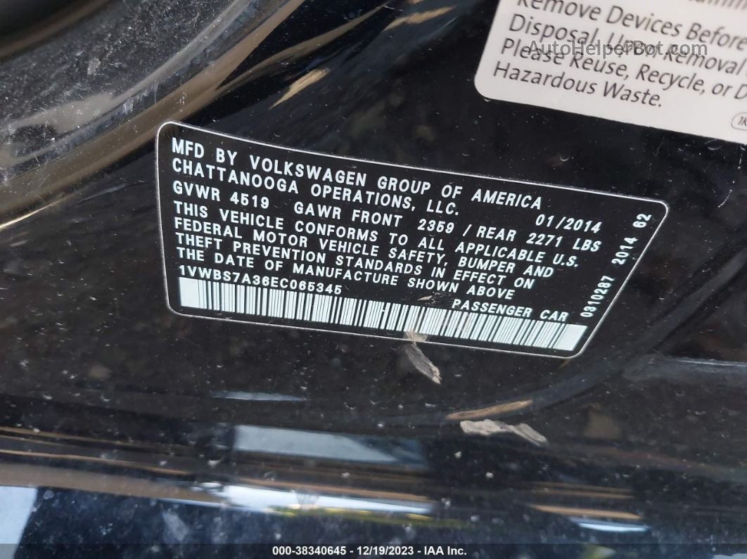 2014 Volkswagen Passat 1.8t Se Black vin: 1VWBS7A36EC065345
