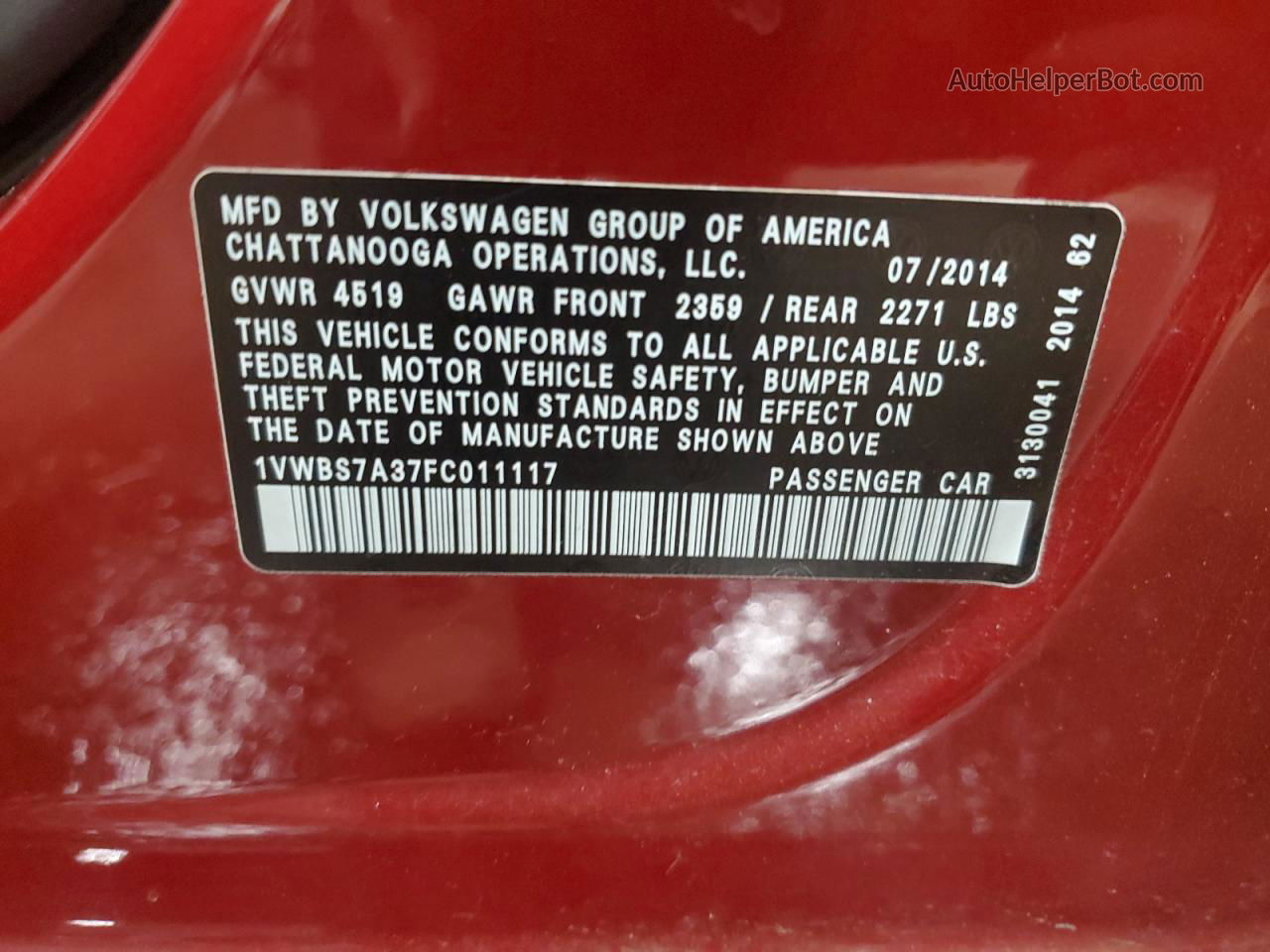 2015 Volkswagen Passat Se Red vin: 1VWBS7A37FC011117