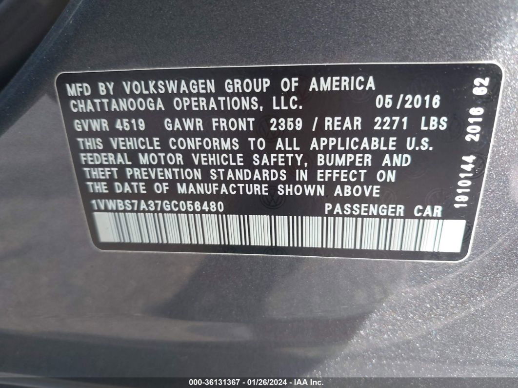 2016 Volkswagen Passat 1.8t Se Gray vin: 1VWBS7A37GC056480