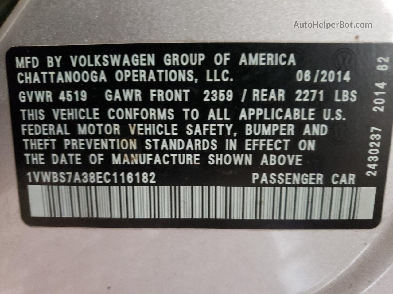 2014 Volkswagen Passat Se Silver vin: 1VWBS7A38EC116182