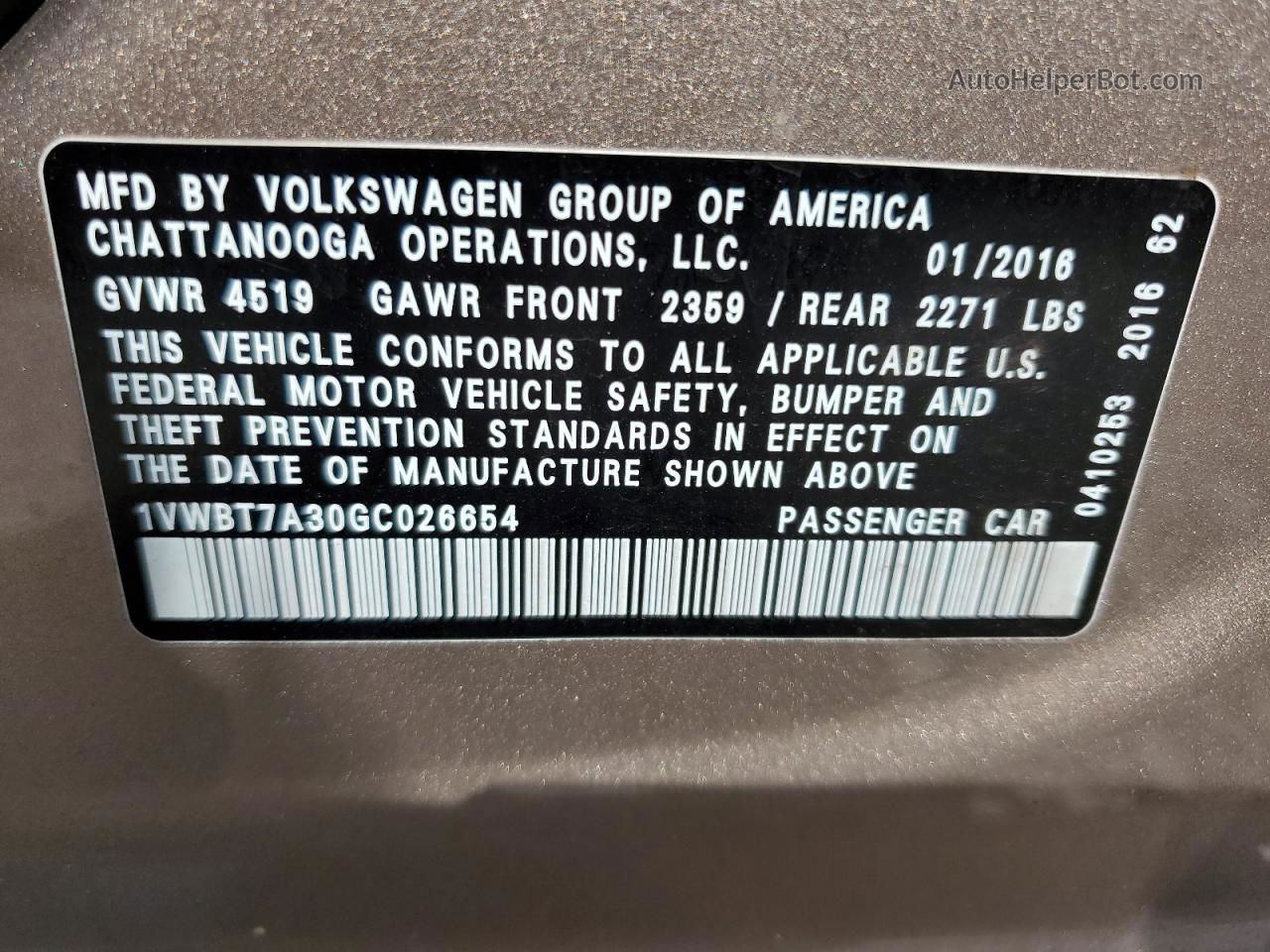 2016 Volkswagen Passat Se Gold vin: 1VWBT7A30GC026654