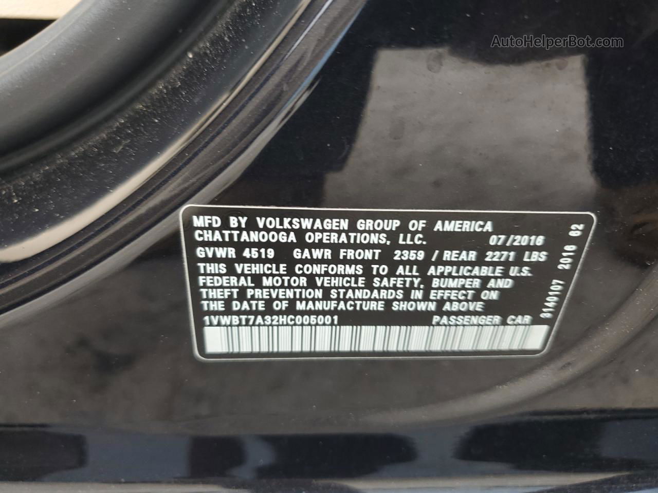 2017 Volkswagen Passat Se Черный vin: 1VWBT7A32HC005001