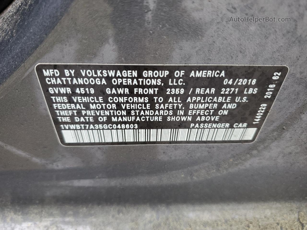 2016 Volkswagen Passat Se Gray vin: 1VWBT7A35GC048603