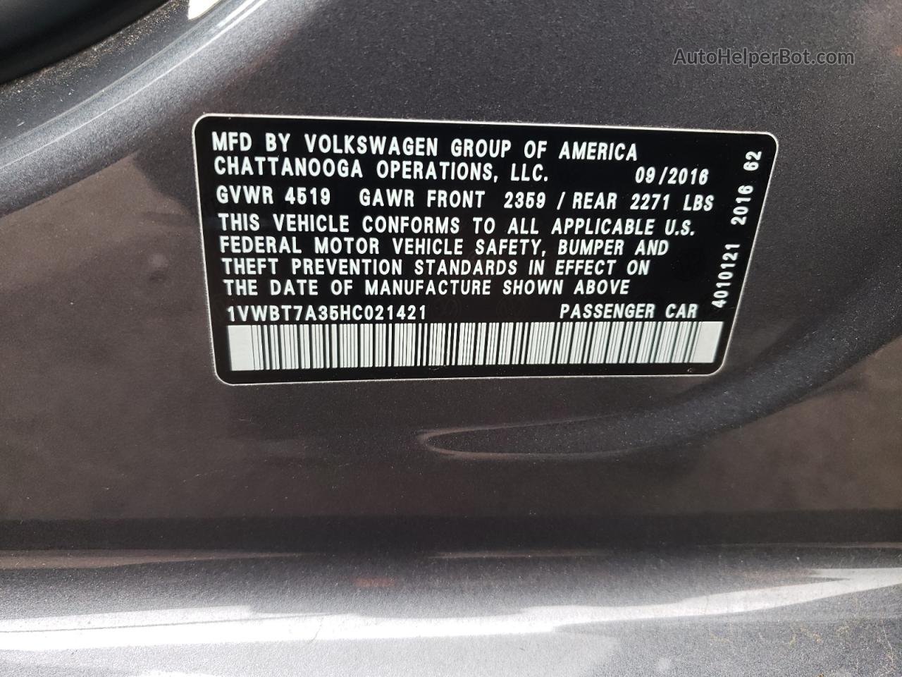 2017 Volkswagen Passat Se Серый vin: 1VWBT7A35HC021421