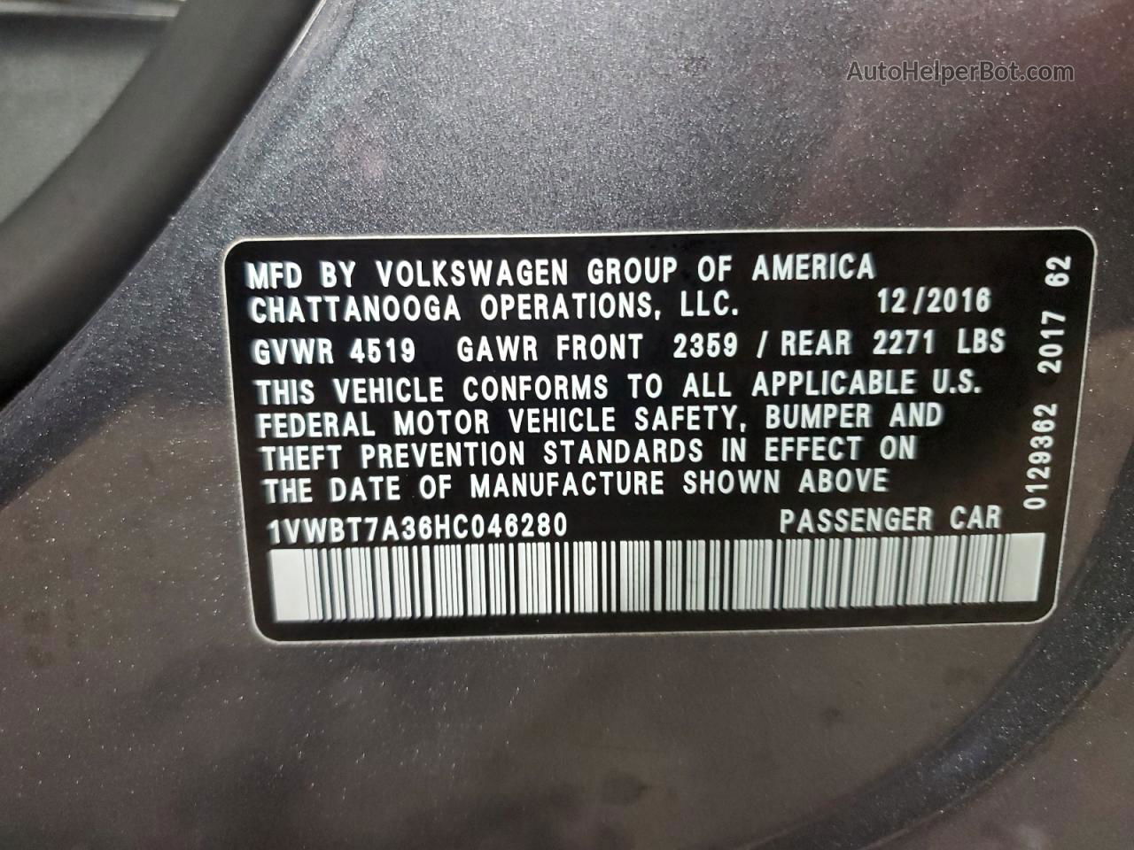 2017 Volkswagen Passat Se Silver vin: 1VWBT7A36HC046280