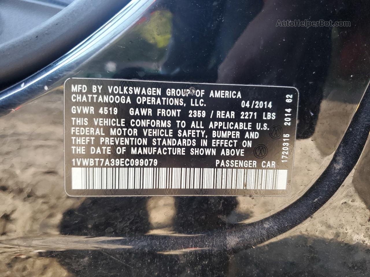 2014 Volkswagen Passat Se Черный vin: 1VWBT7A39EC099079