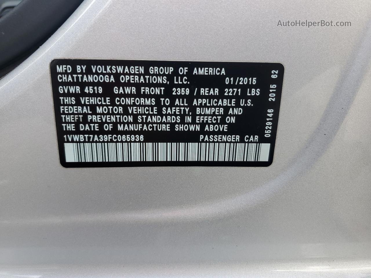 2015 Volkswagen Passat Se Silver vin: 1VWBT7A39FC065936