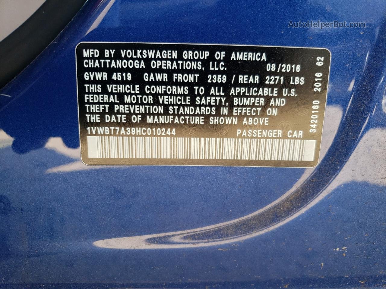 2017 Volkswagen Passat Se Синий vin: 1VWBT7A39HC010244