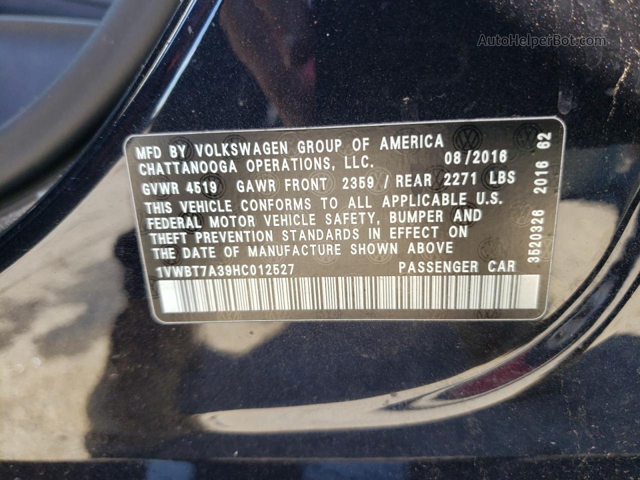 2017 Volkswagen Passat Se Черный vin: 1VWBT7A39HC012527