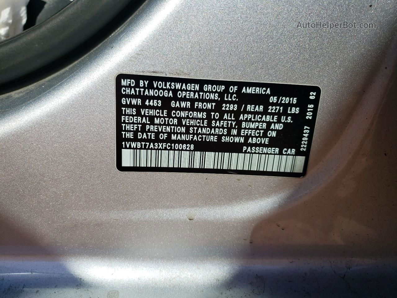 2015 Volkswagen Passat Se Silver vin: 1VWBT7A3XFC100628