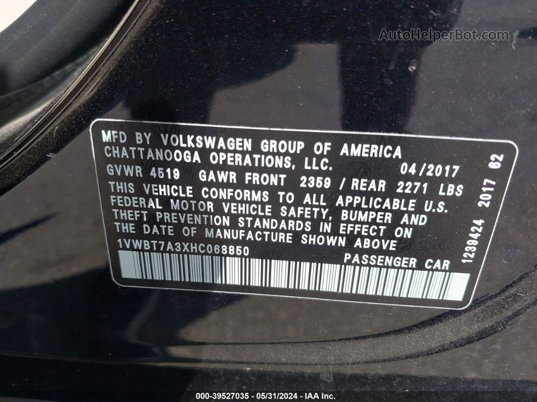 2017 Volkswagen Passat 1.8t Se Черный vin: 1VWBT7A3XHC068850
