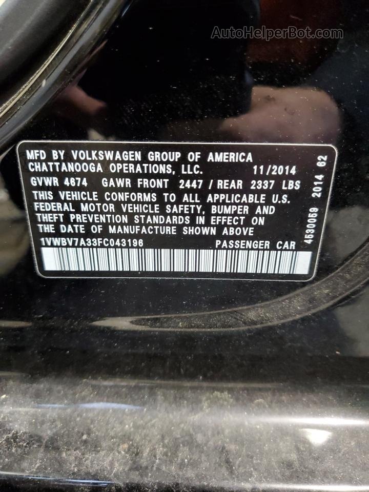 2015 Volkswagen Passat Se Black vin: 1VWBV7A33FC043196