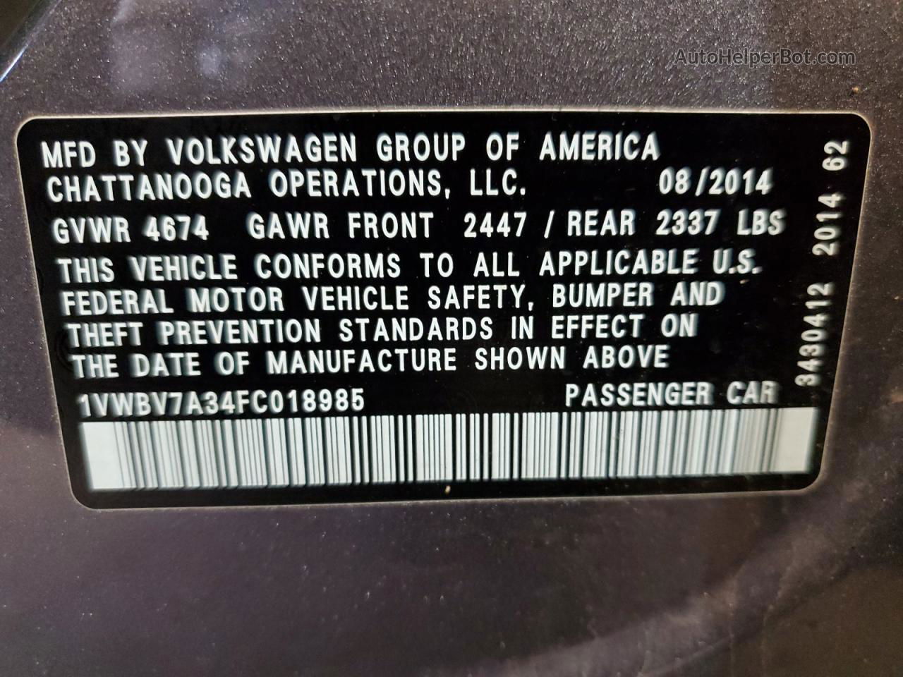 2015 Volkswagen Passat Se Gray vin: 1VWBV7A34FC018985