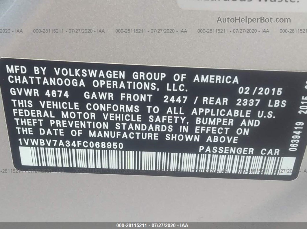 2015 Volkswagen Passat 2.0l Tdi Se W Silver vin: 1VWBV7A34FC068950