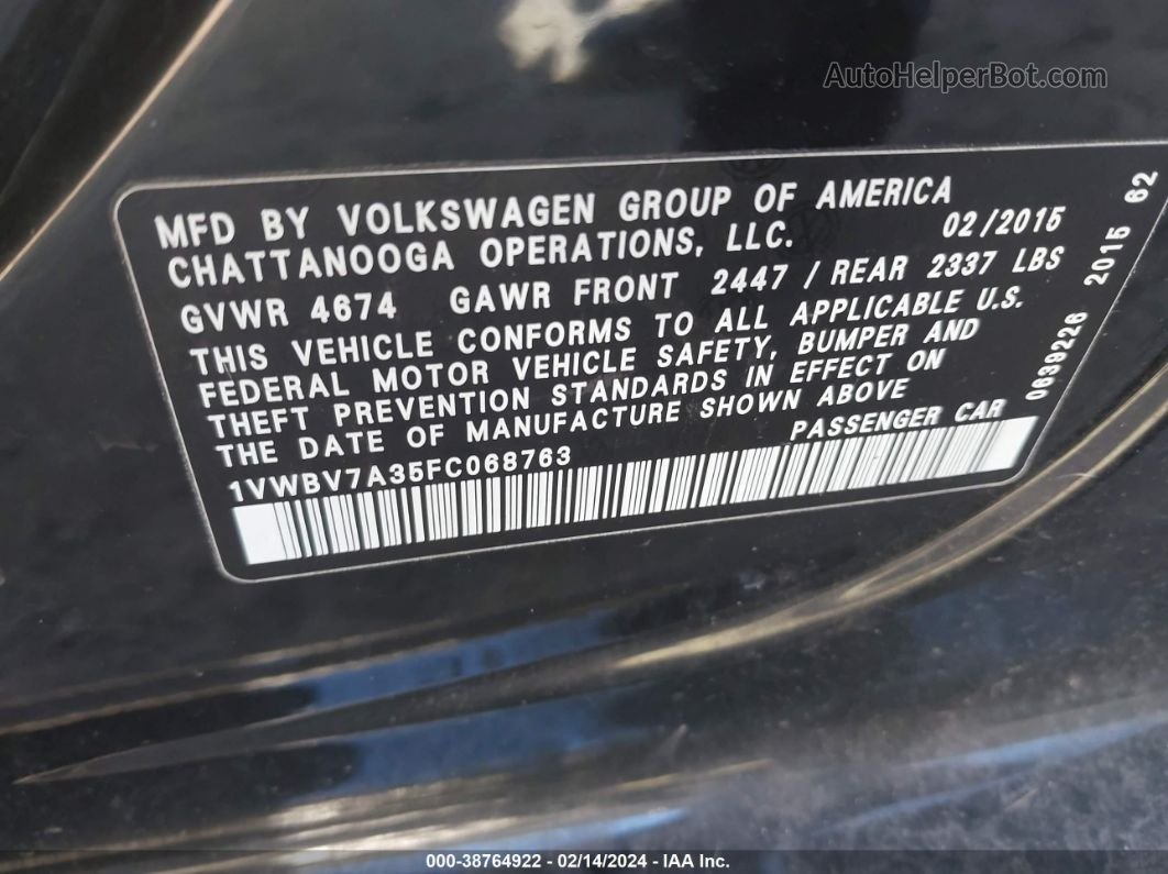 2015 Volkswagen Passat 2.0l Tdi Se Black vin: 1VWBV7A35FC068763