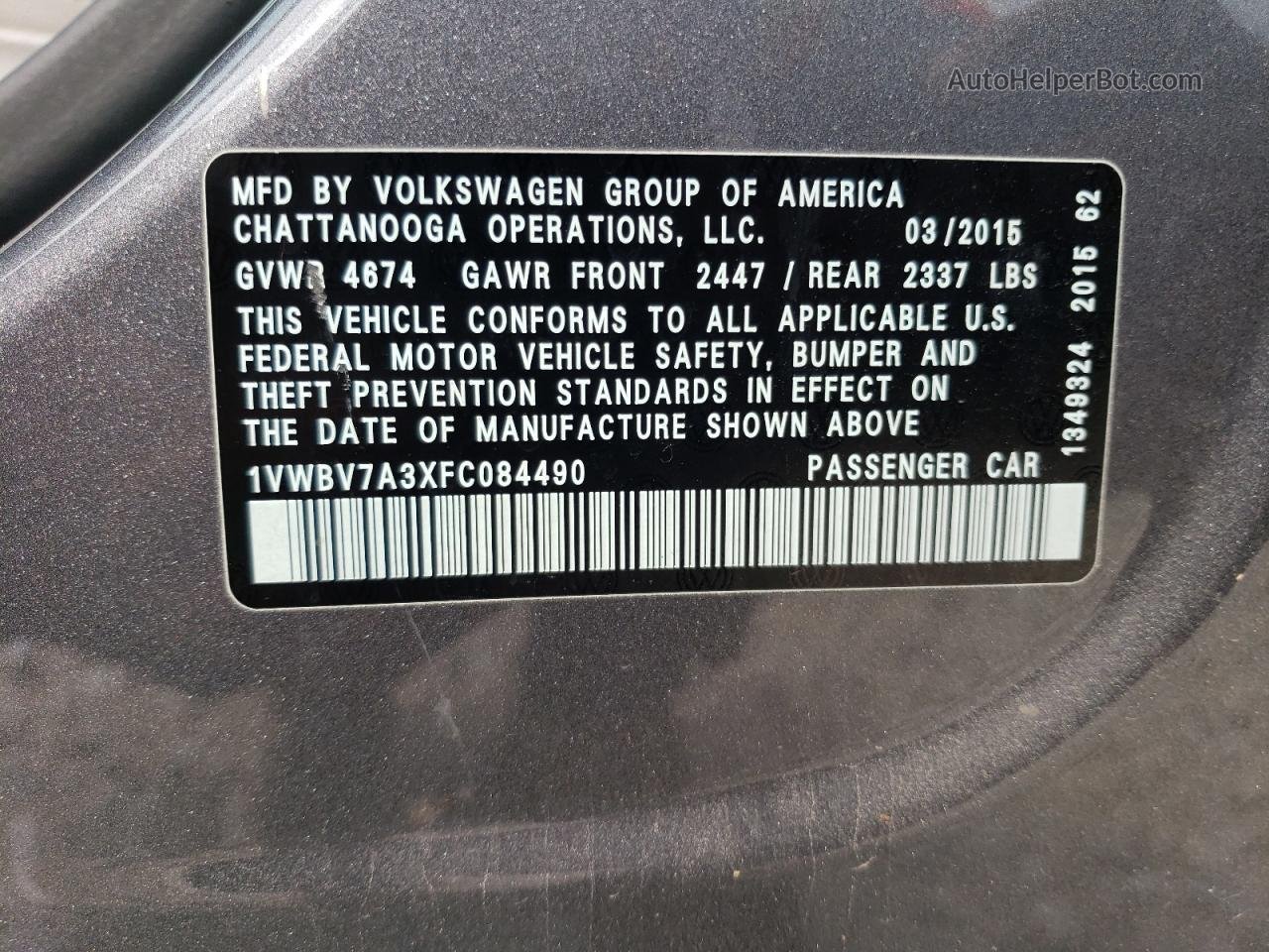 2015 Volkswagen Passat Se Серый vin: 1VWBV7A3XFC084490