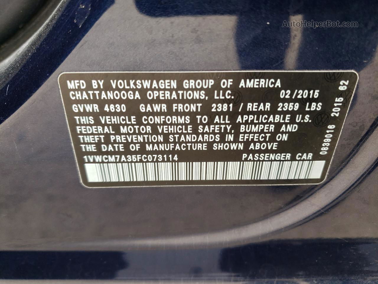 2015 Volkswagen Passat Sel Синий vin: 1VWCM7A35FC073114