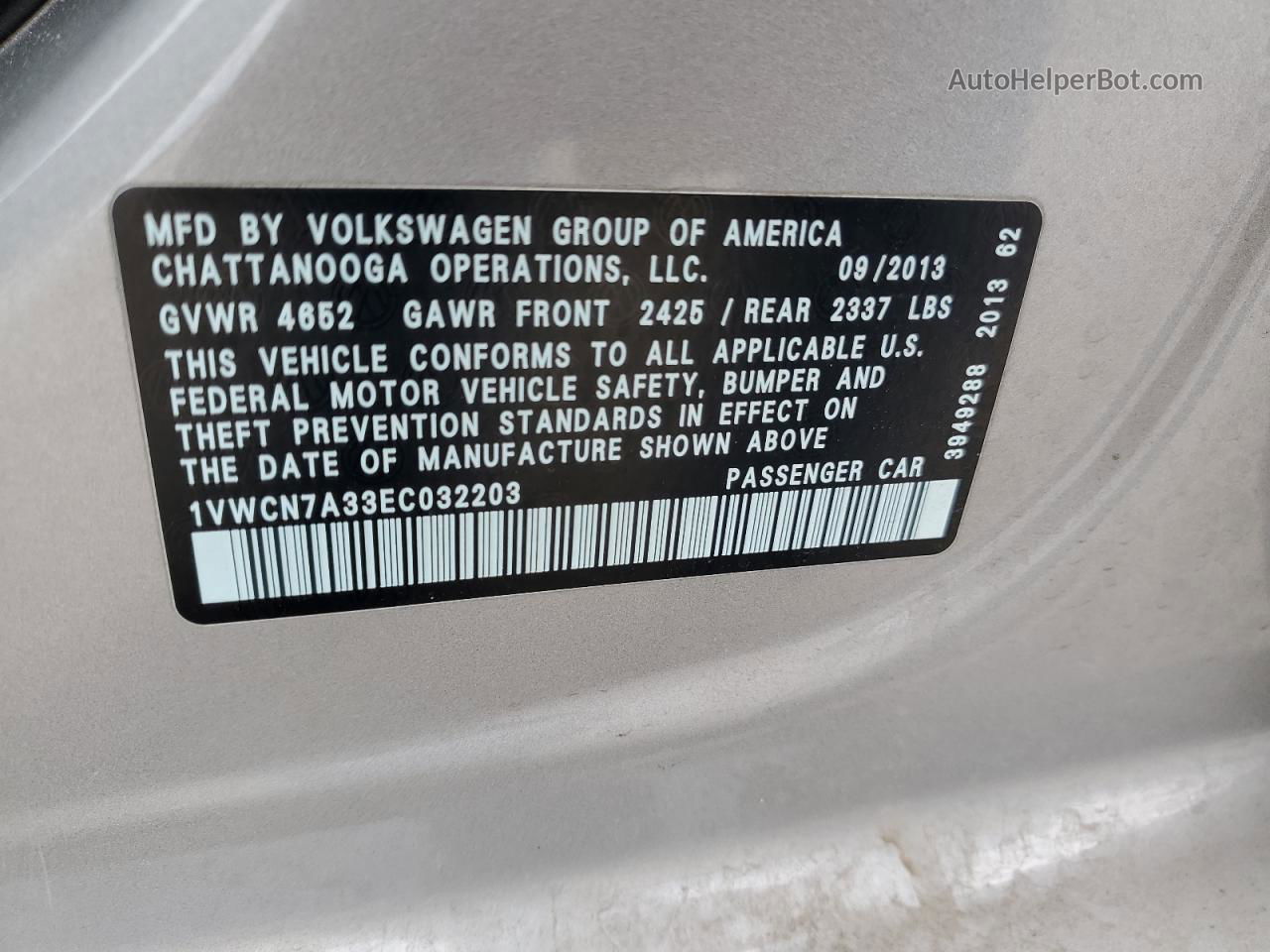 2014 Volkswagen Passat Sel Silver vin: 1VWCN7A33EC032203