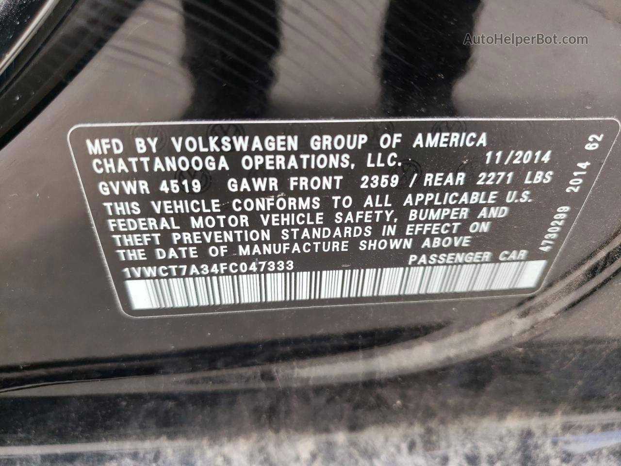 2015 Volkswagen Passat Sel Черный vin: 1VWCT7A34FC047333