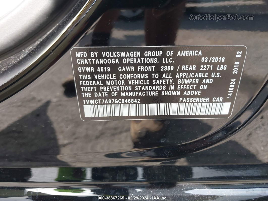 2016 Volkswagen Passat 1.8t Sel Black vin: 1VWCT7A37GC046842