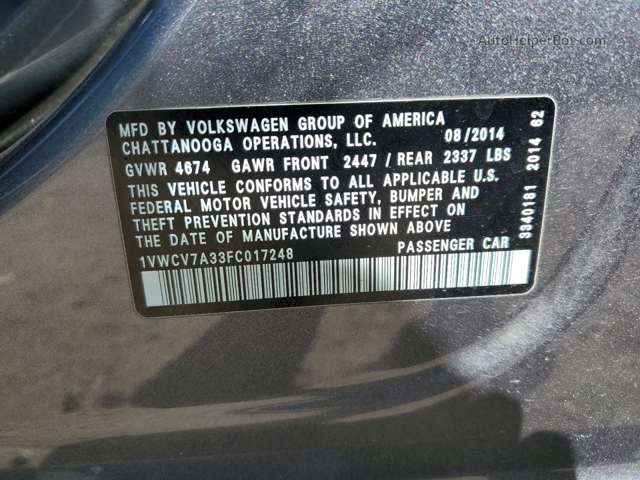 2015 Volkswagen Passat Sel Gray vin: 1VWCV7A33FC017248
