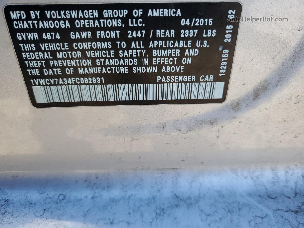 2015 Volkswagen Passat Sel Silver vin: 1VWCV7A34FC092931