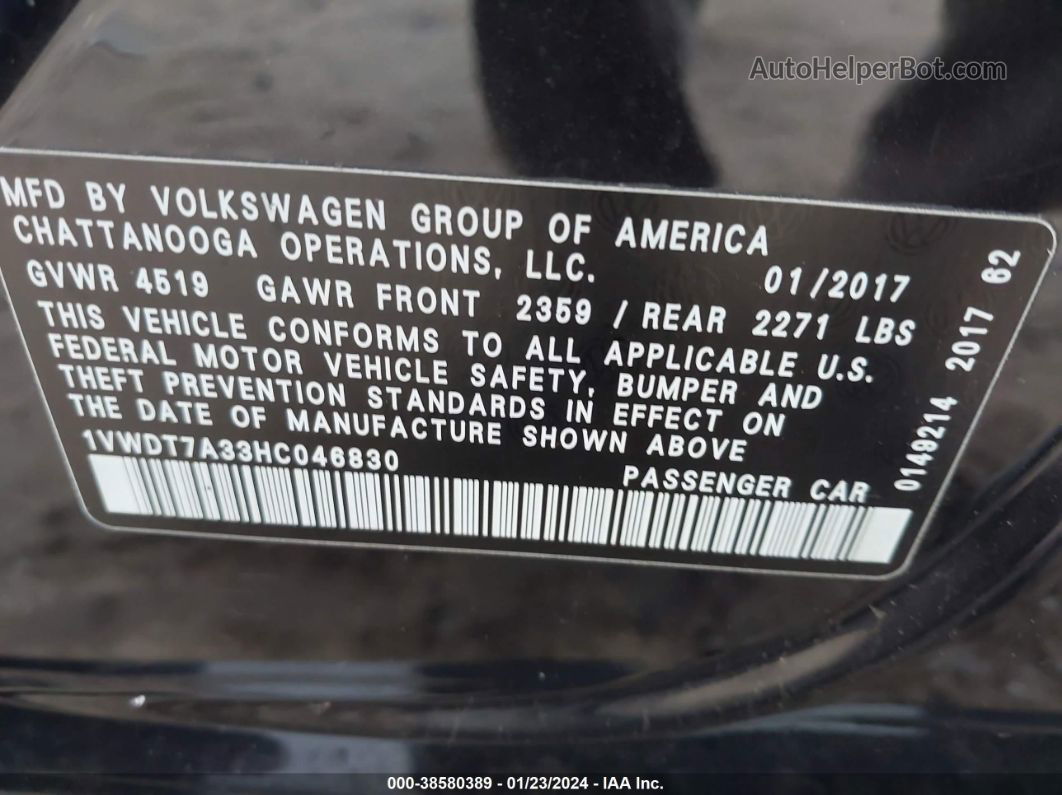 2017 Volkswagen Passat 1.8t R-line Черный vin: 1VWDT7A33HC046830