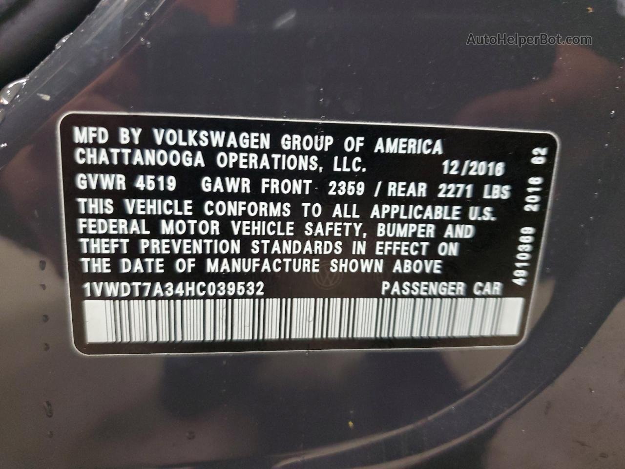 2017 Volkswagen Passat R-line Charcoal vin: 1VWDT7A34HC039532