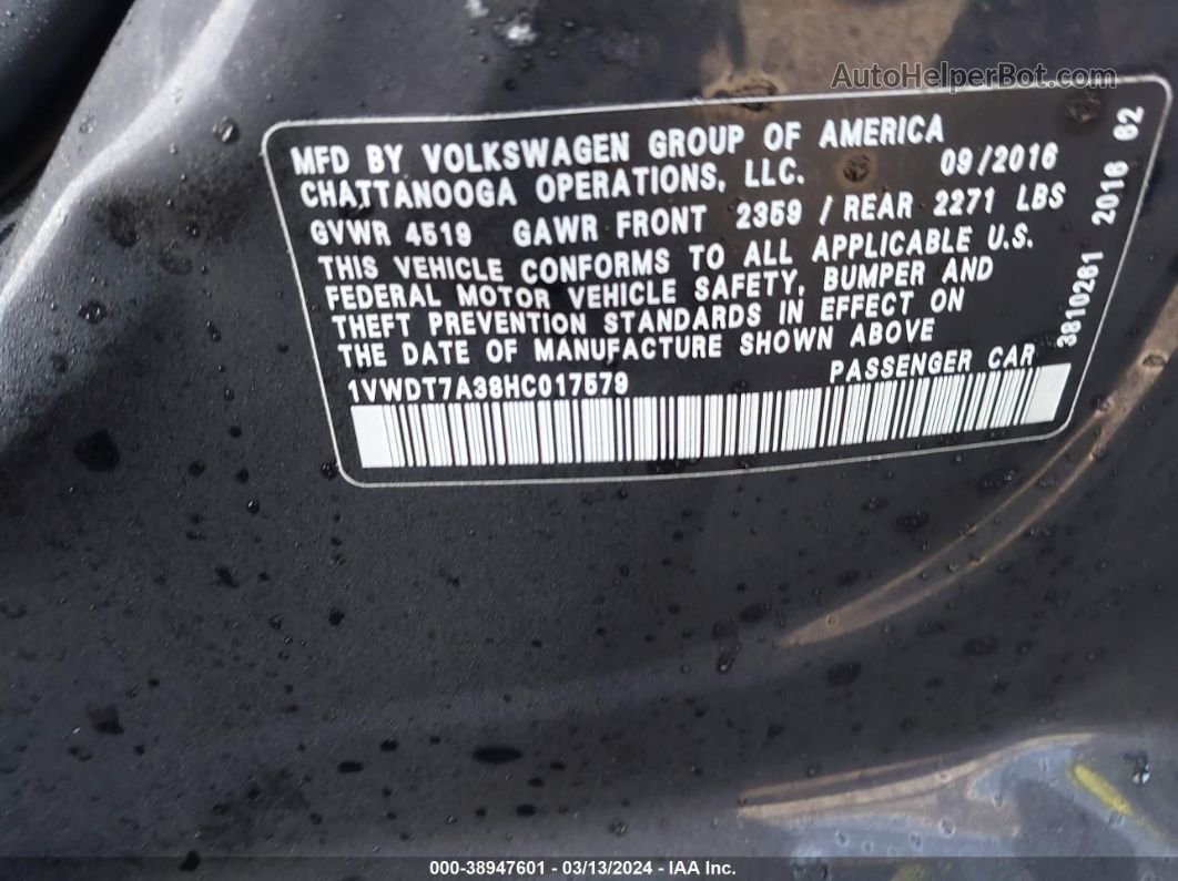 2017 Volkswagen Passat 1.8t R-line Black vin: 1VWDT7A38HC017579
