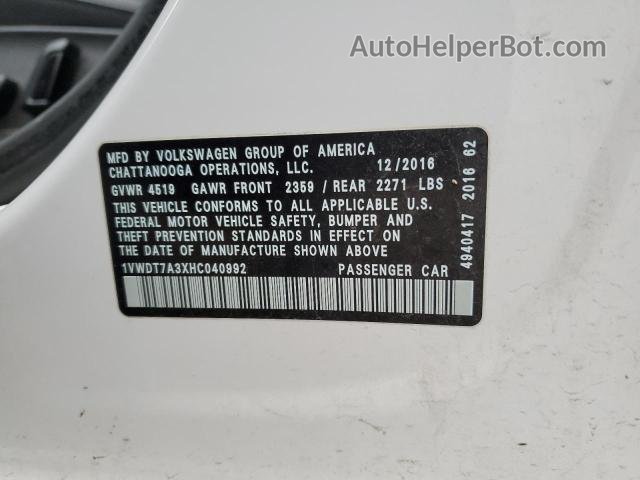 2017 Volkswagen Passat R-line Белый vin: 1VWDT7A3XHC040992