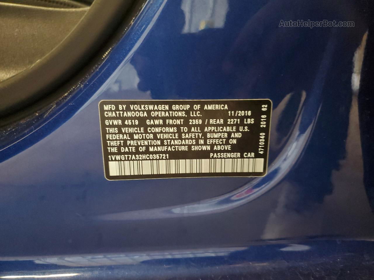 2017 Volkswagen Passat Se Синий vin: 1VWGT7A32HC035721
