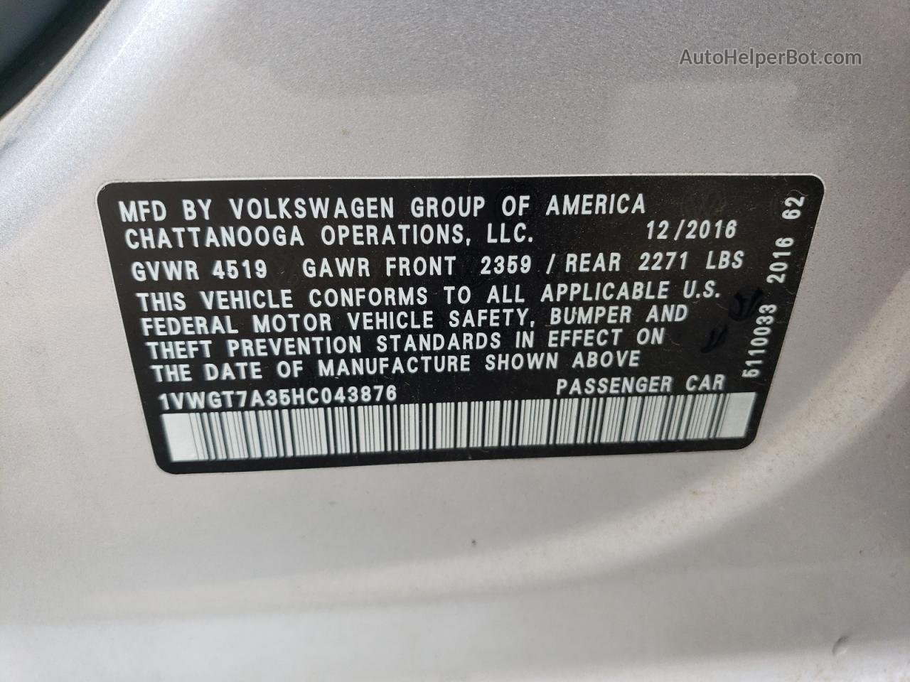 2017 Volkswagen Passat Se Silver vin: 1VWGT7A35HC043876