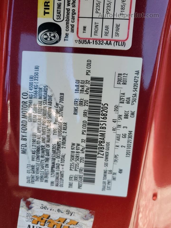 2011 Ford Mustang  Красный vin: 1ZVBP8AM1B5168205
