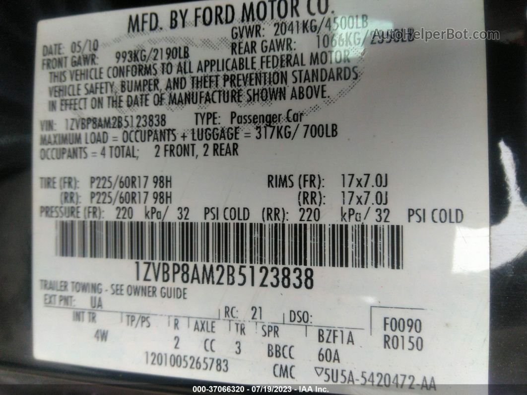 2011 Ford Mustang V6 Premium Black vin: 1ZVBP8AM2B5123838