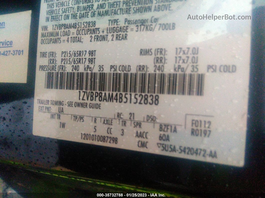 2011 Ford Mustang V6 Black vin: 1ZVBP8AM4B5152838