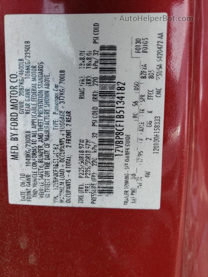 2011 Ford Mustang Gt Red vin: 1ZVBP8CF1B5134182