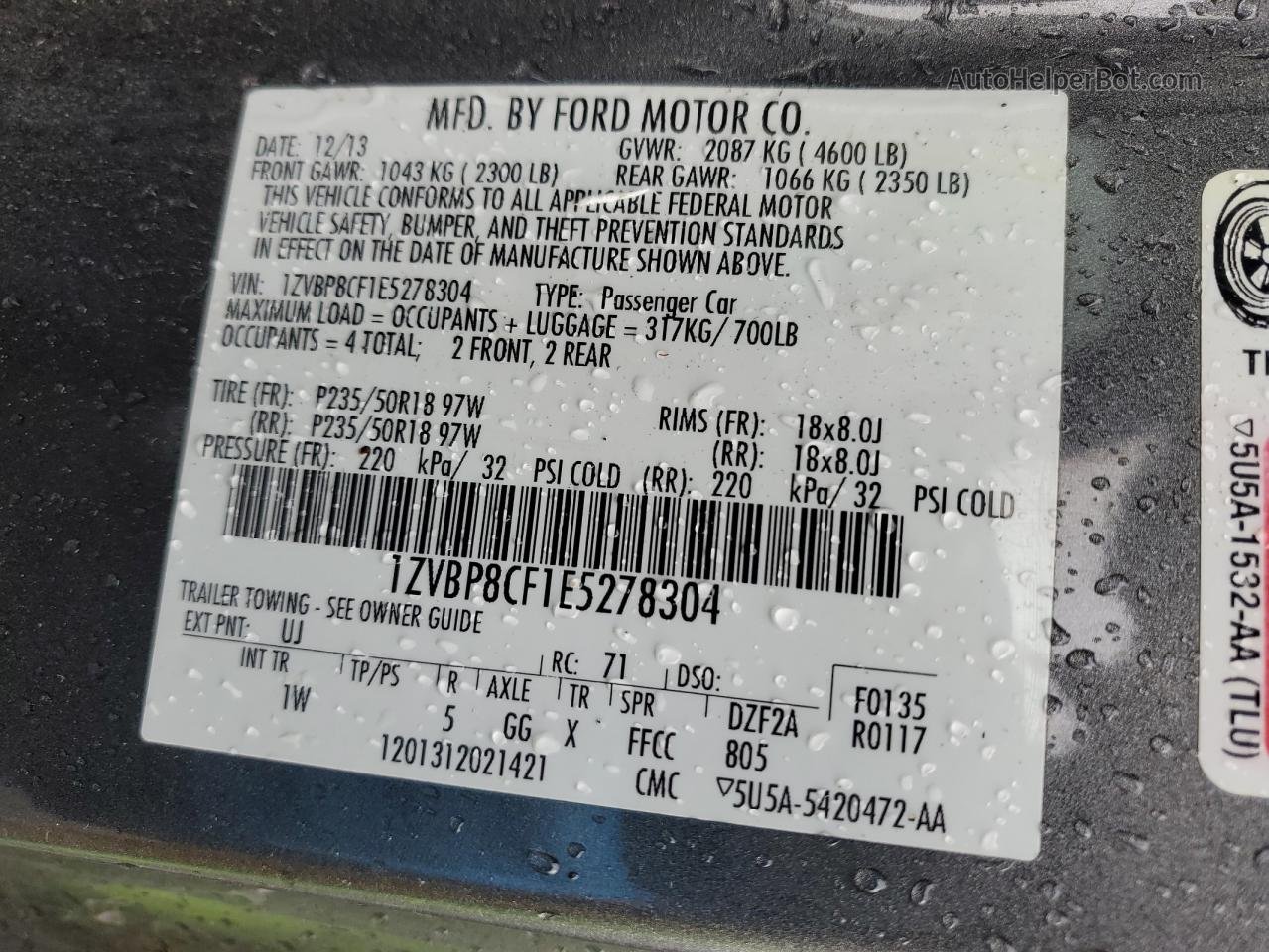 2014 Ford Mustang Gt Charcoal vin: 1ZVBP8CF1E5278304