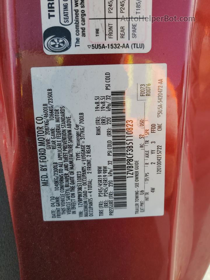 2011 Ford Mustang Gt Red vin: 1ZVBP8CF3B5110823