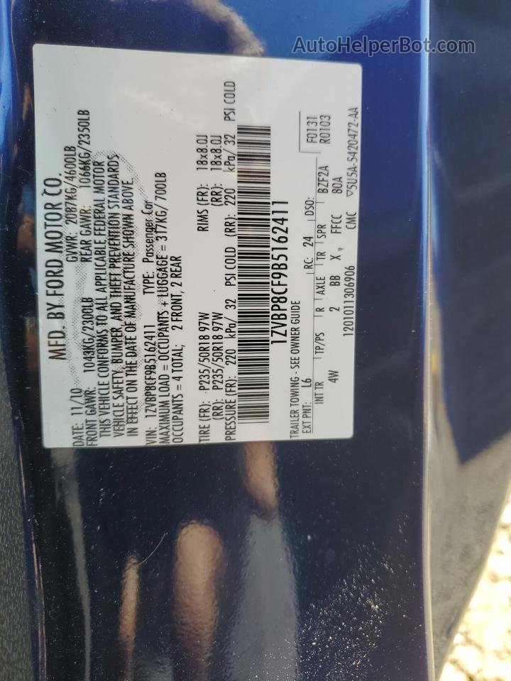2011 Ford Mustang Gt Синий vin: 1ZVBP8CF9B5162411