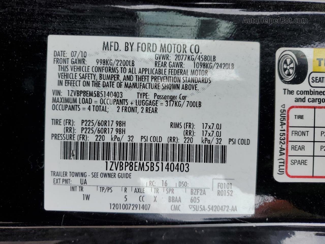2011 Ford Mustang  Black vin: 1ZVBP8EM5B5140403