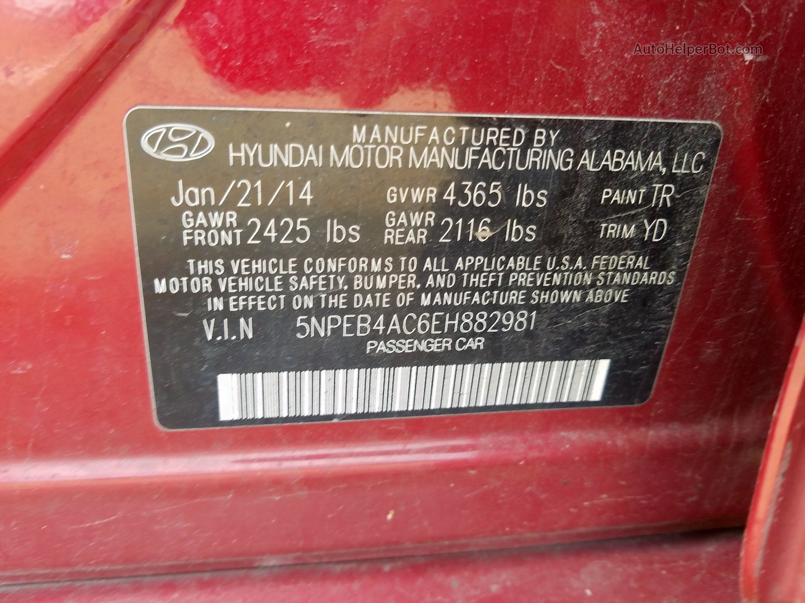 2014 Hyundai Sonata Gls Red vin: 5NPEB4AC6EH882981